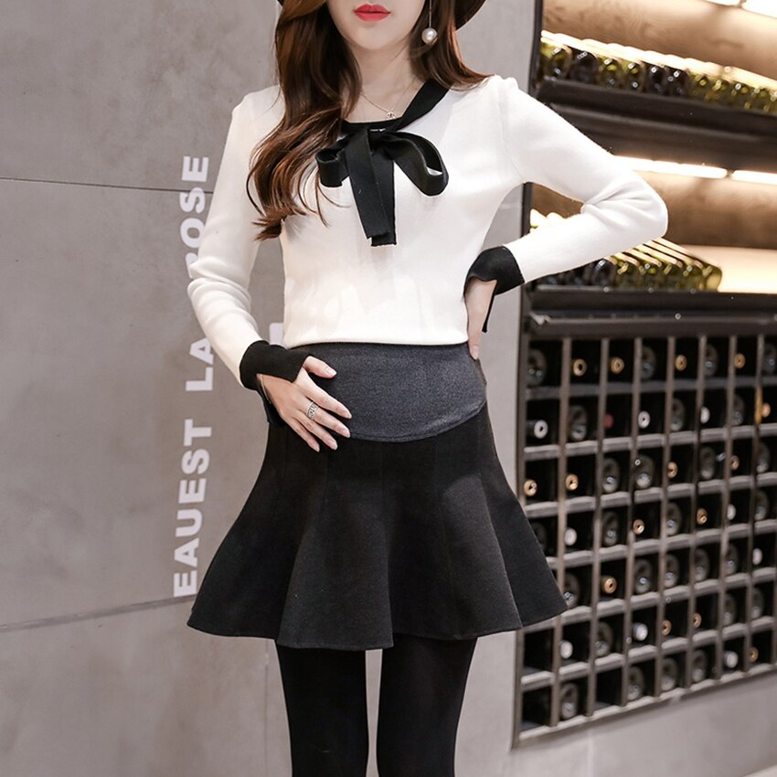 Falda de medio cuerpo para mujer embarazada, ropa de embarazo, otoño e invierno, mallas plisadas de vientre para madre Baita Tuo: Gris oscuro / XXL