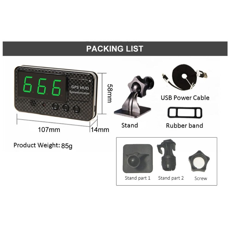 Universal GPS HUD Speedometer Odometer Car Digital Speed Display MPH Over Speed Alarm Car Clock for All Vehicles C60S