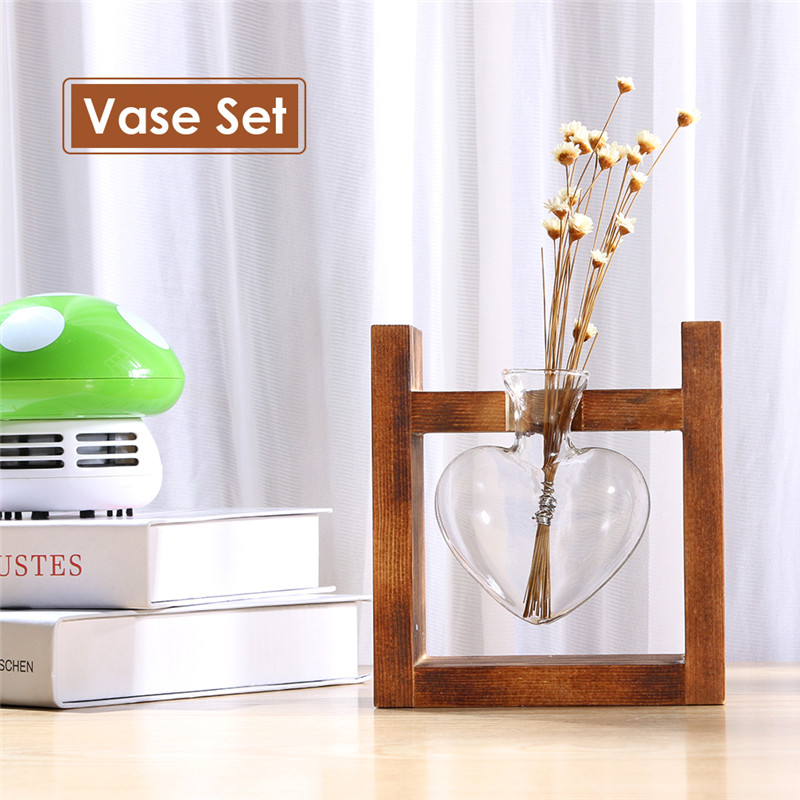 Glas En Hout Vaas Planter Terrarium Tafel Desktop Hydrocultuur Lade Home Decor Plant Bonsai Bloempot Opknoping Potten Met Houten: Licht Groen