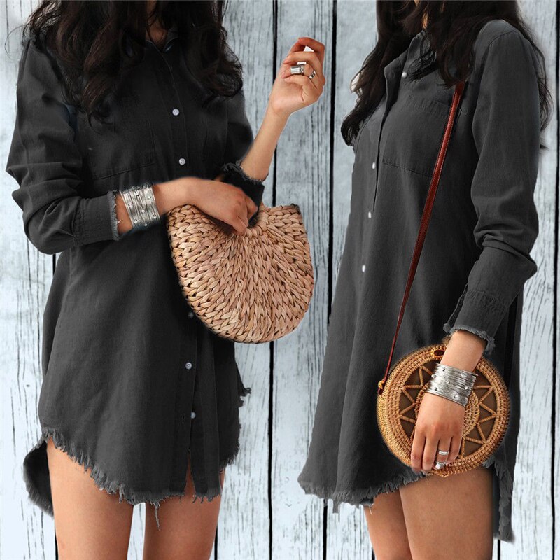 Vestido de manga larga para mujeres embarazadas, ropa de Camisa vaquera holgada, informal, a la , con solapa, para verano,
