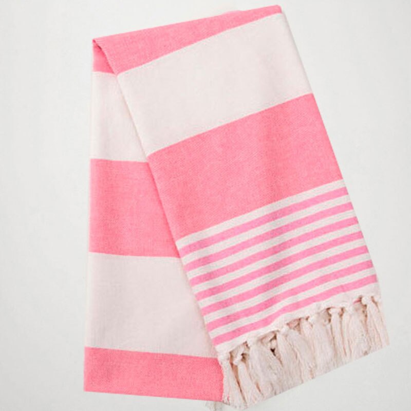 Gestreepte Katoenen Turkse Sport Badhanddoek Met Kwasten Reizen Gym Camping Bad Sauna Beach Gym Zwembad Deken Absorberende Easy Care: Pink
