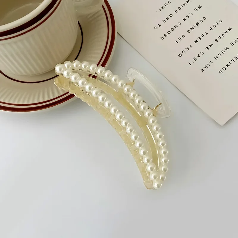 Horquilla con cuentas de perlas para mujer, pasadores geométricos bonitos para el pelo, pinzas para el pelo de cola de caballo, accesorios para el cabello, 2 uds.: Champán