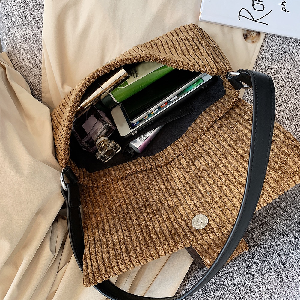 femmes velours côtelé Packs paquet avancé sacs à bandoulière couleur Pure fourre-tout Vintage voyage sac à main sac à main directe