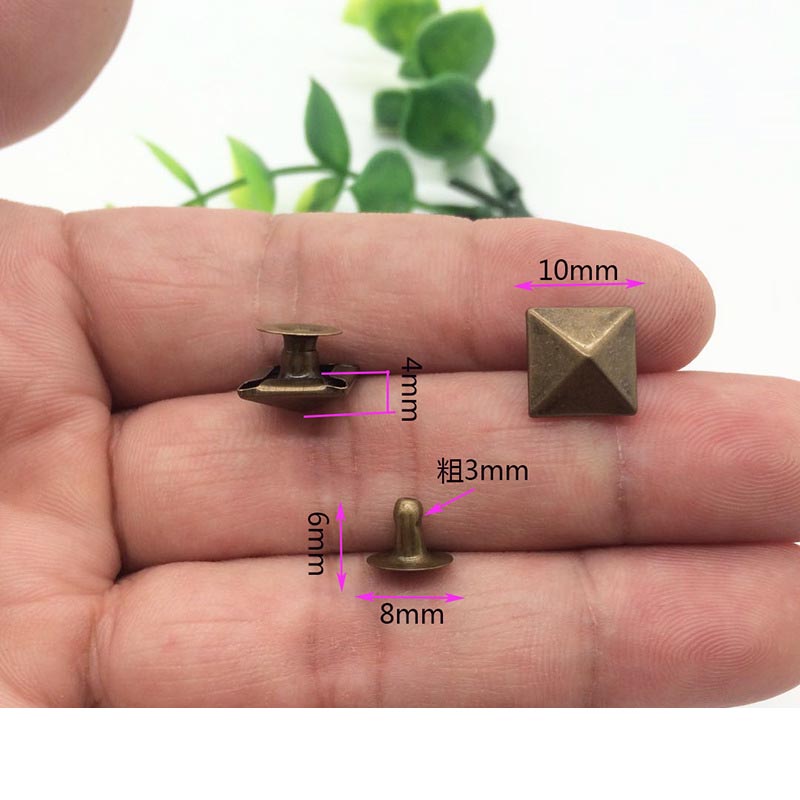 100 pezzi/lotto 10mm piramide base quadrata chiodo punk abbigliamento rivetto cap perno cap accessori per rivetti artigianali in pelle: 100 pezzi bronzo