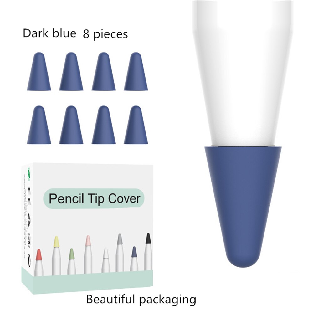 8Pcs/Lot For Apple Pencil 1 2 Tablet Stylus Touch Pen Nib Case Soft Silicone Protective Case For Apple Pen Case Touch Cover: Dark blue