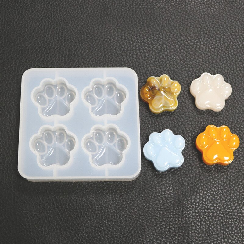Gato pata molde de silicone (4 cavidade) cão molde de pata animal molde claro para resina uv decoden cabochão diy moldes de resina para jóias