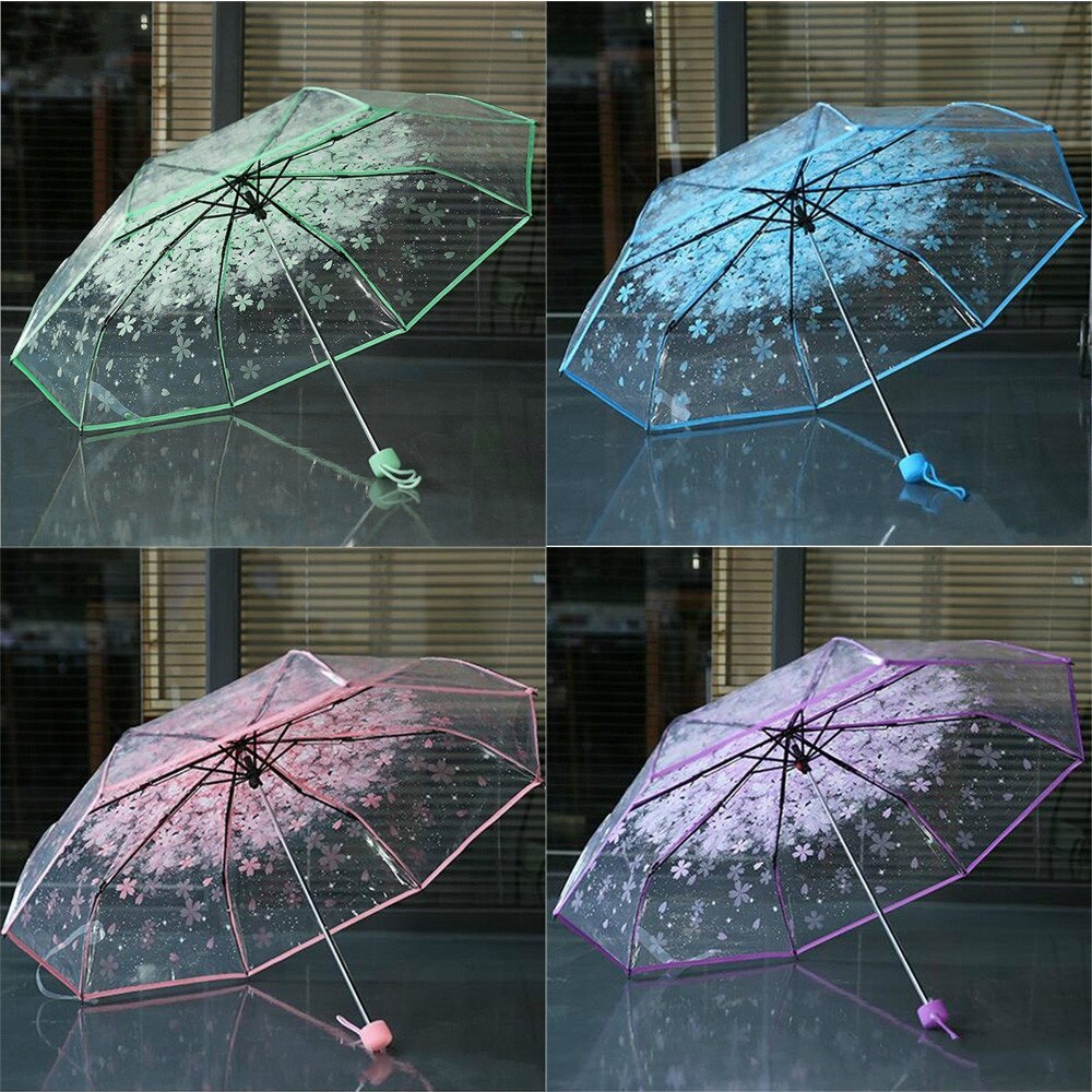 Sakura Patroon Multicolor Transparante Paraplu Opvouwbare Creatieve Weerbestendig Paraplu 8 Skelet Transparante Paraplu