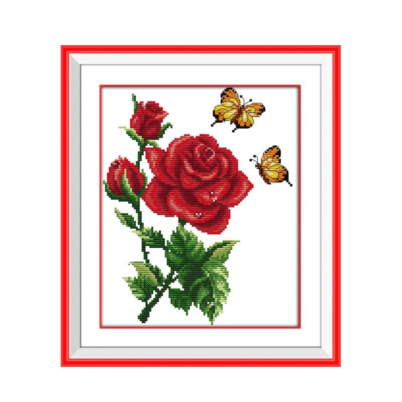 Vreugde Zondag Vlinders Liefde Bloemen Rode Roos Moderne Home Decor Kruissteek Kit Craft Borduren Naaien Motieven