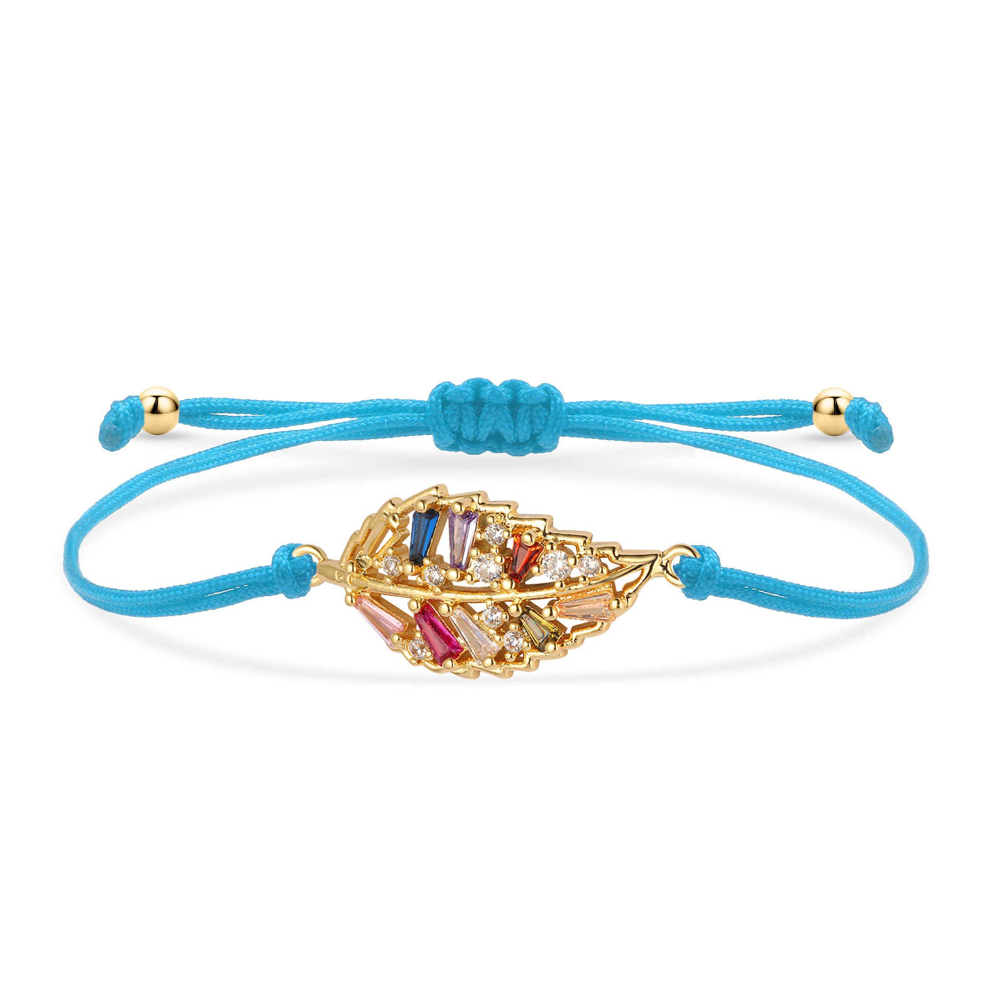 Pulsera de abalorios de hoja de cobre chapada en oro de cristal CZ para mujer, piedras de circonita cúbica Multicolor, cuerda roja, cordón verde y azul, de joyería: Rojo óxido