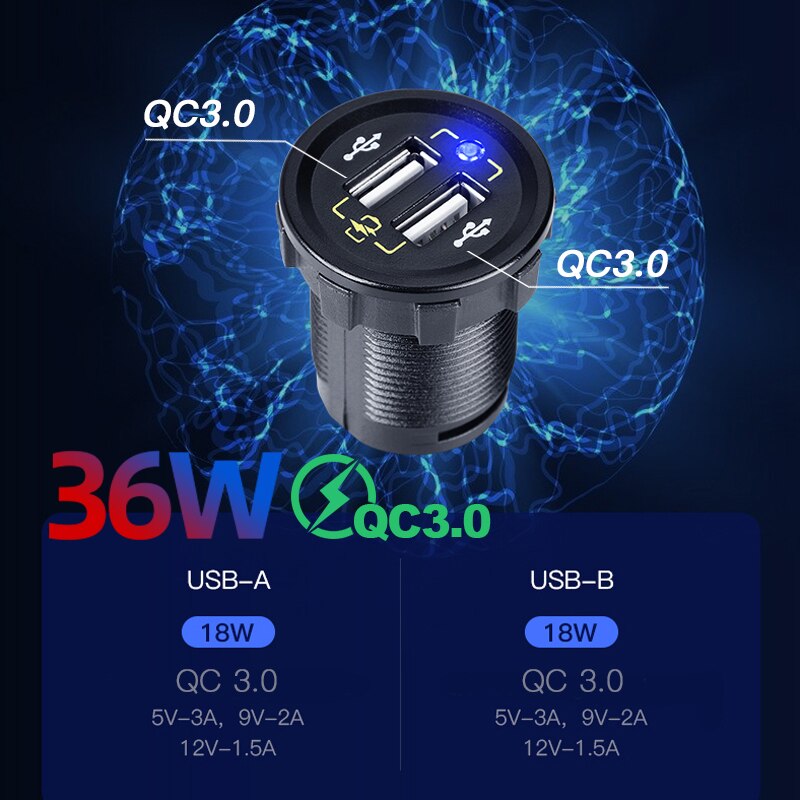 Quick Charge QC3.0 Dual Usb Autolader Waterdichte 36W 12V Usb Outlet Snelle Oplader Stopcontact Voor Marine boot Motorfiets Truck