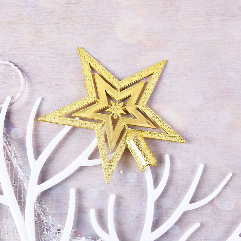 1pc Gold Silver Red Star Christmas Tree Top Star 3D Five-point Star Christmas Home Table Topper Xmas Decoration Merry Christmas