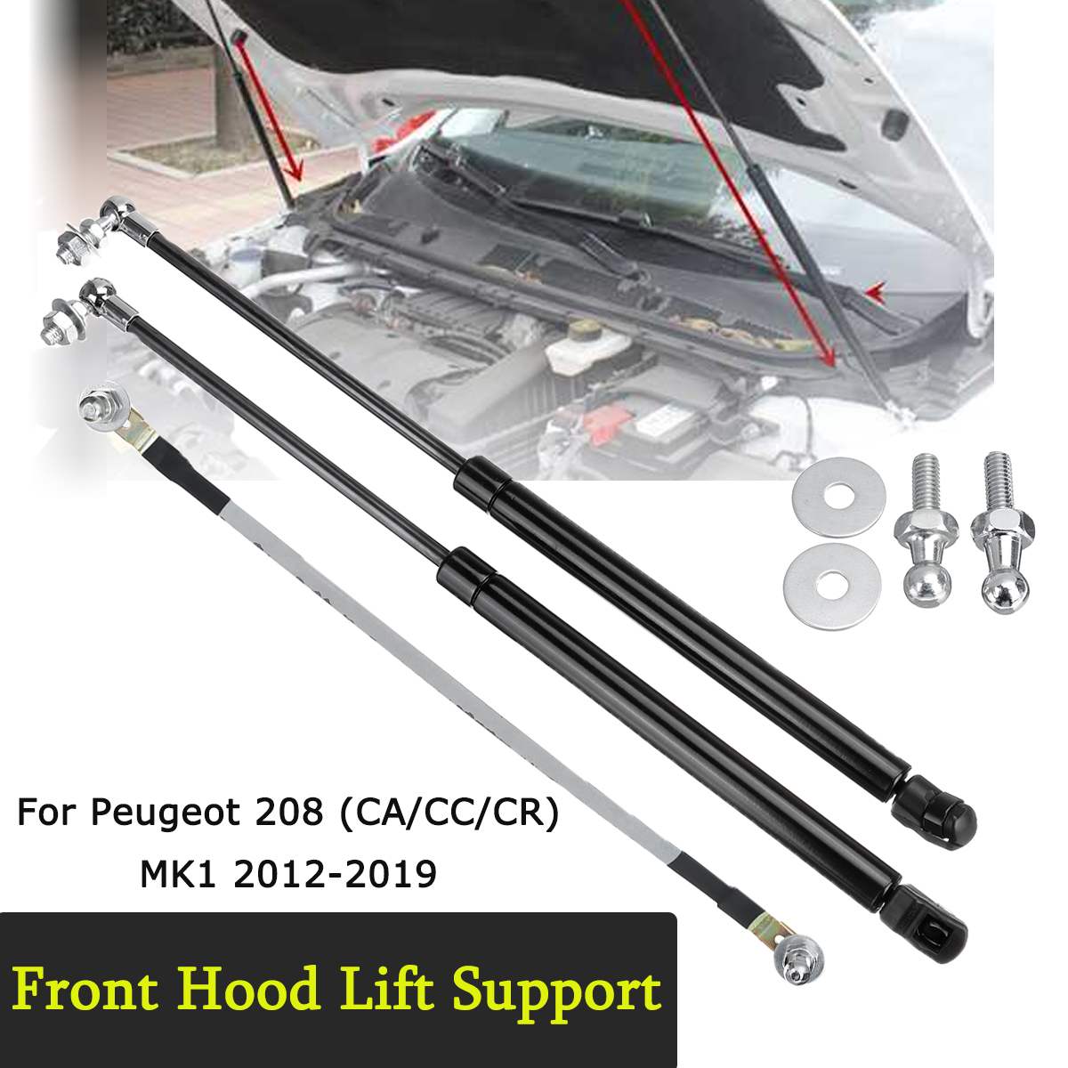 Capó delantero de fibra de carbono para coche, accesorio de amortiguación de choque para Peugeot 208, CA/CC/CR, MK1, 2004
