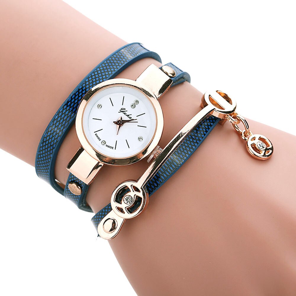 Vrouwen Horloges Casual Armband Horloge Vrouwen Relogio Lederen Rhinestone Analoge Quartz Horloge Klok Vrouwelijke Montre Femme: Blauw