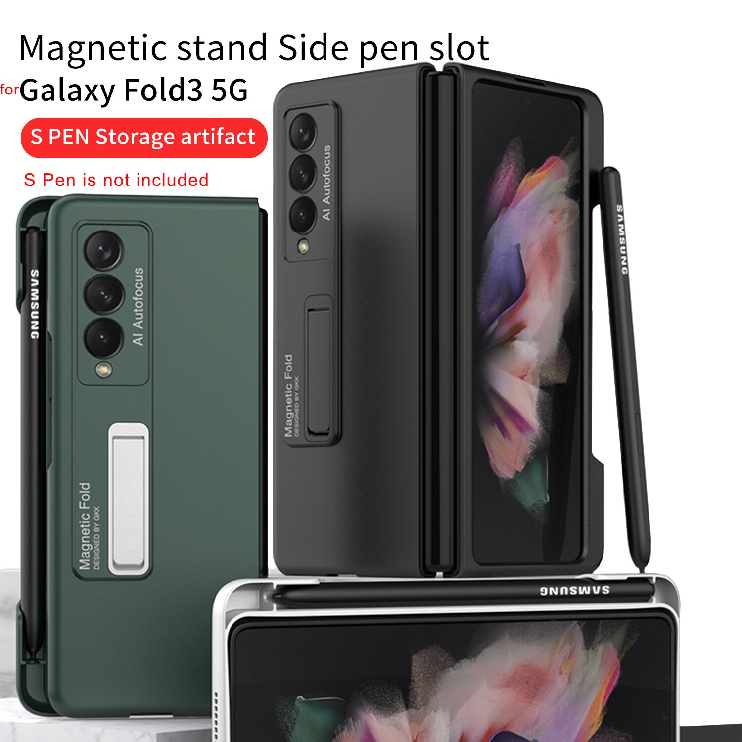 Ultra fino caso de telefone caneta suporte armadura fold3 capa protetora para samsung galaxy z fold 3 5g casos slot lateral para s caneta