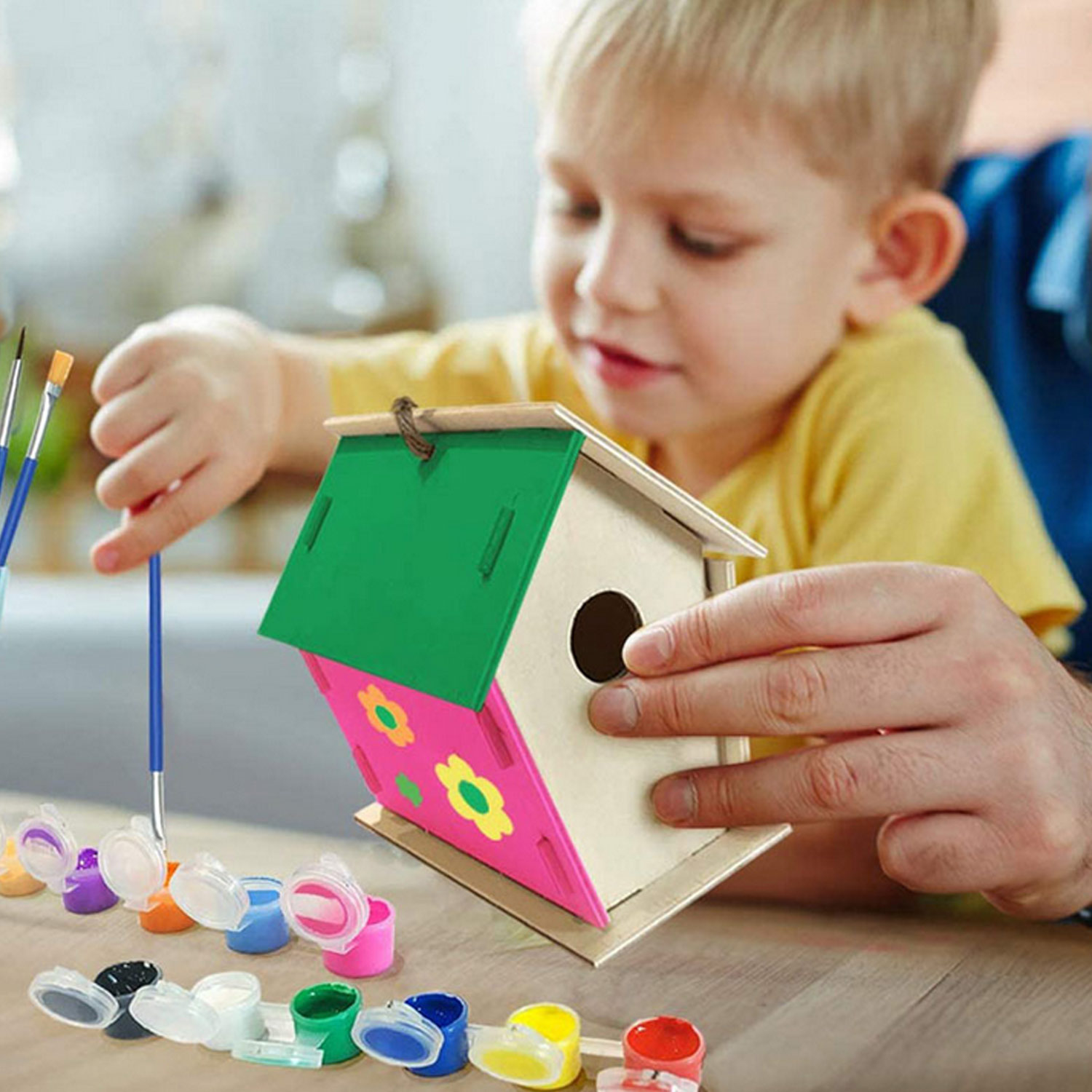 3 setzt DIY Kreative Aktivitäzehn Holz Kunst Handwerk Vogelhaus Vogel Haus mit Pinsel Farben für freundlicher freundlicher Kleinkinder Hause