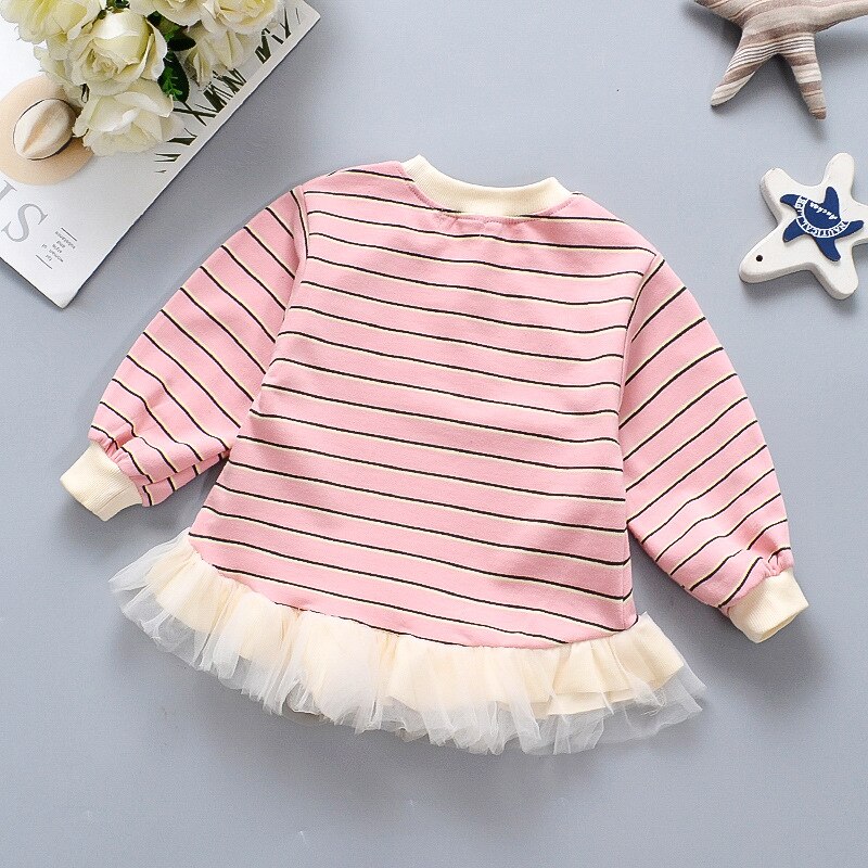 Meisjes Trui Voor 6 Maanden-3 Jaar Oud Prinses Kinderen Lange Mouwen Gestreept O-hals Cherry Borduurwerk Zoete mesh Zoom Top