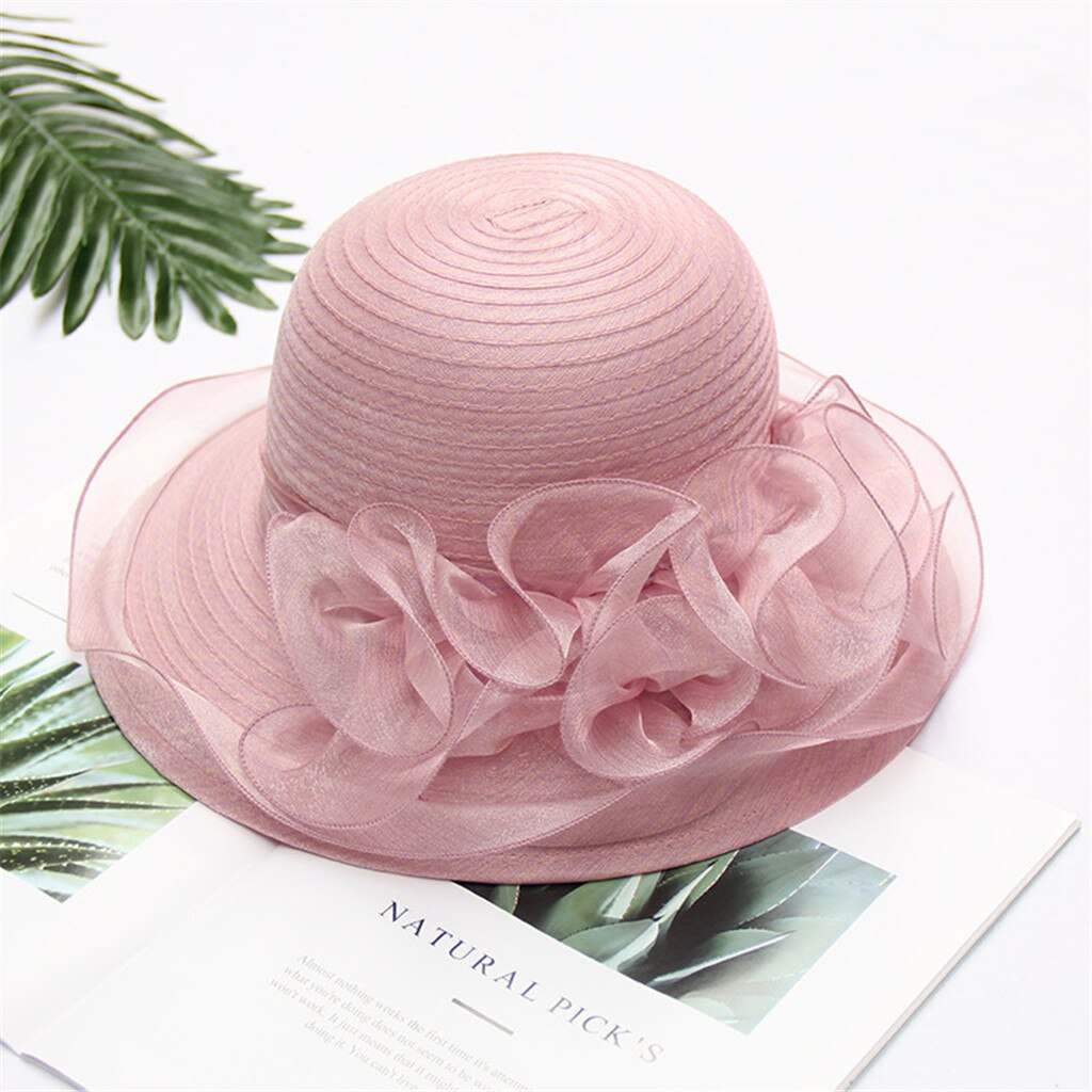 Chapeaux de soleil en Organza pour femmes, couvre-chef de mariage, à fleurs, , à Uv, nouvelle , # P2: Pink