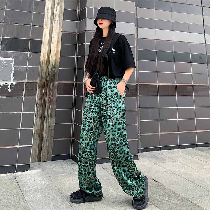 Street Leopard Print Patchwork Loose High Waist Full Print Bottoms main image 0