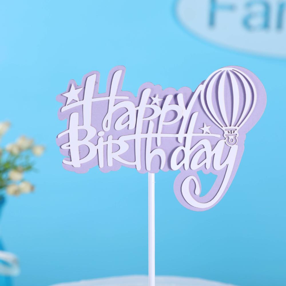 blu nuvola mongolfiera aeroplano lettera di buon compleanno tema per bambini torta di compleanno decorazione bandiera impostato: viola HP 1pezzi