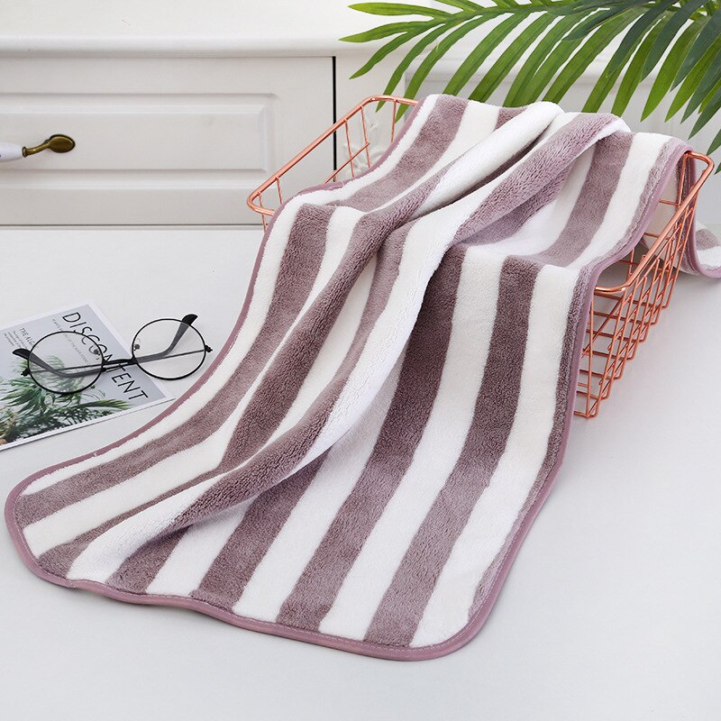 Microfiber Saliva Wide Stripes Towel Thicken For Face Hand Sport Handkerchief Children Adult Women Girl Boy: Dark brown Towel