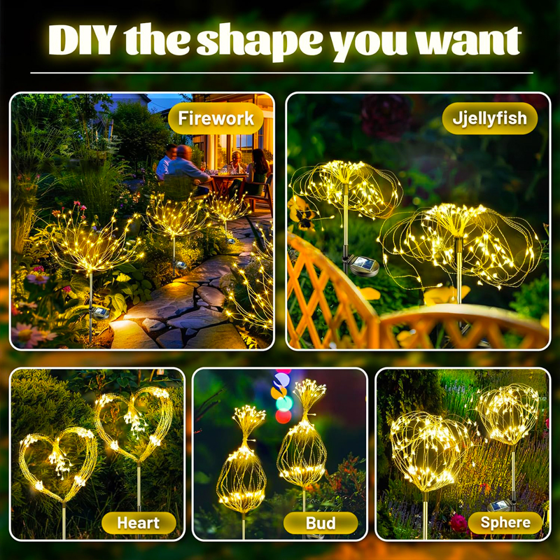 Luces solares impermeables para exteriores, decoraciones exteriores para jardín, lámpara LED de fuegos artificiales para Patio, camino, césped y balcón