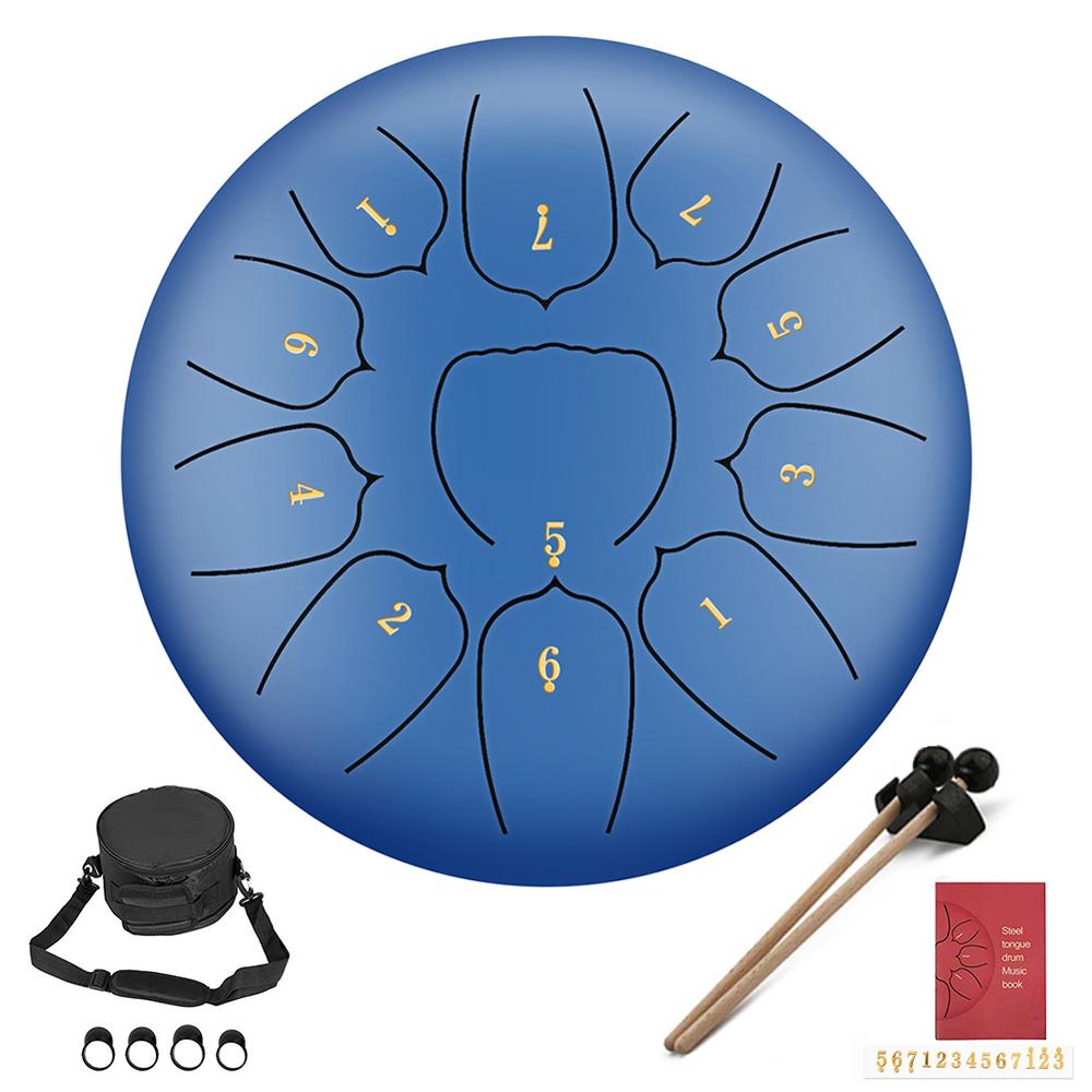 10 tuuman mini rumpu 11 sävy teräs kieli rumpu handpan väline pehmustettu rumpu pussi ja pari mallets soittimia: Sininen