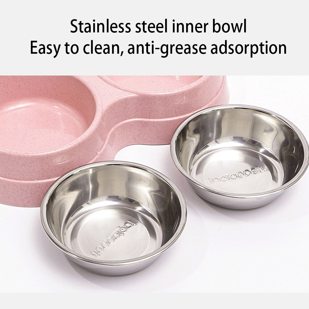 Recipiente de alimentación para mascotas de acero inoxidable, cuenco de agua para comida de dos mascotas, cuenco antideslizante para perros y gatos, plato para comer, comedero para mascotas, accesorios para perros