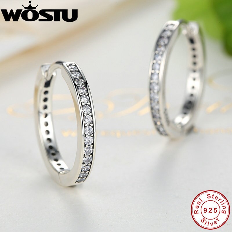 100% 925 Sterling Silver Party Eternity Hoop Earrings With Clear CZ For Women Authentic Original Jewelry XCHS456