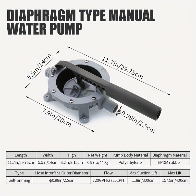 720GPH Manual Bilge Pump Hand Tools Water Transfer Diaphragm Self-Priming Pump for Marine Boat