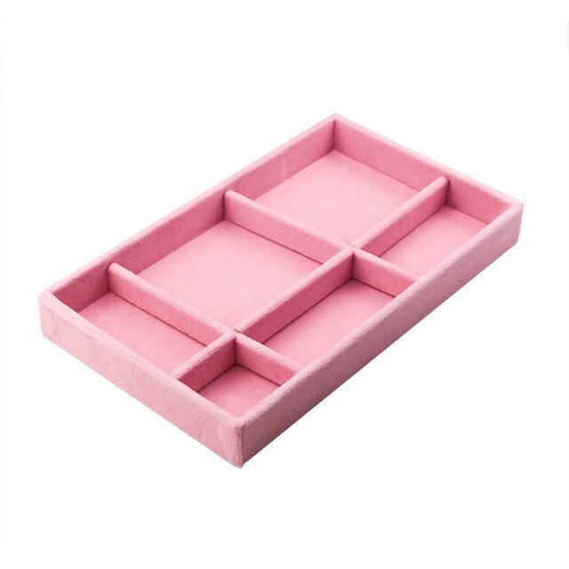 Cassetto FAI DA TE Anello di Monili di Stoccaggio Vassoio Anello Contenitore di Regalo Del Braccialetto di Velluto Orecchino Della Vite Prigioniera Della Catena di Caso di Esposizione Gemello Anello Organizer Vassoio: Pink 6 Grids Tray