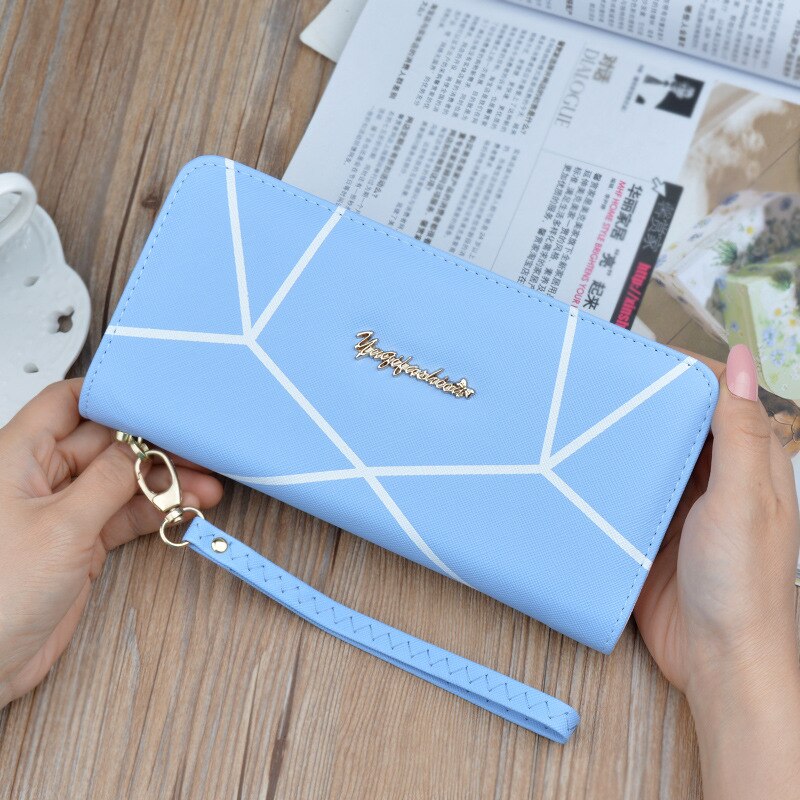 Lady Purse Geometric Pattern Wallets Large Capacity Zipper Wallet Korean Style Clutch Bag Card Holder.