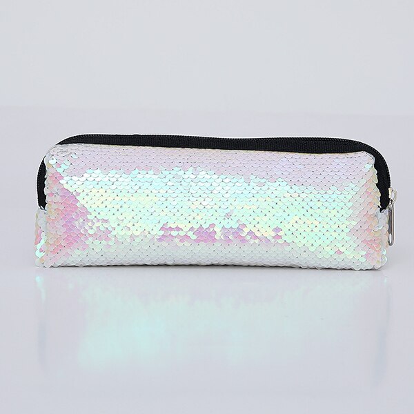 Estuche holográfico de lentejuelas para lápices, material escolar, suministros para lápices, kalem kutusu kawaii: White