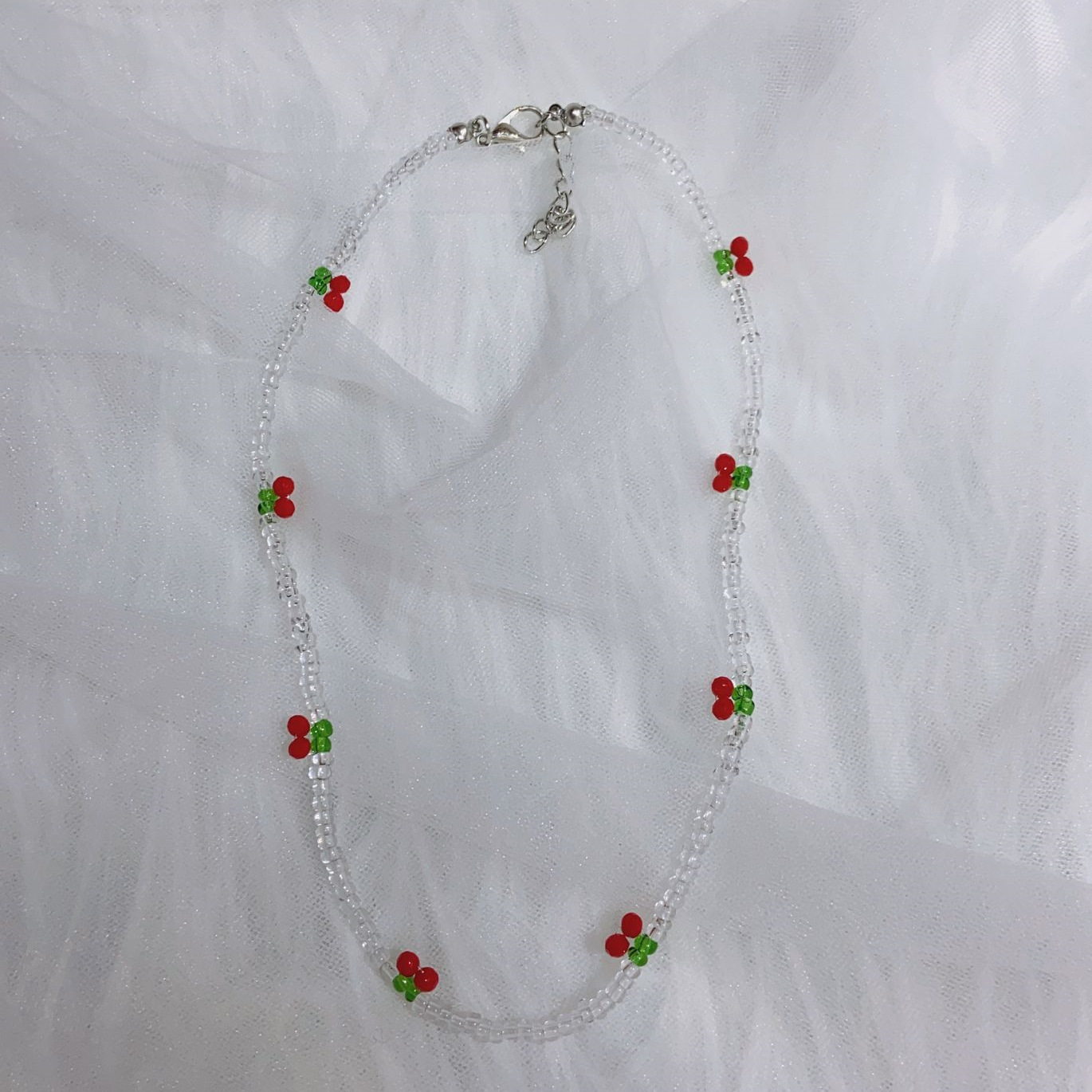 Donarsei zdobione paciorkami w stylu Boho Red Cherry naszyjnik dla kobiet śliczne Handmade owoce małe koraliki Chokers naszyjniki biżuteria Boho: transparent necklace