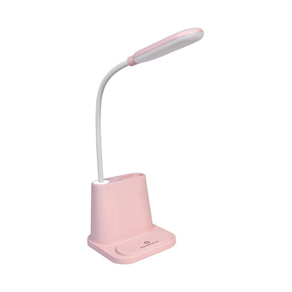 Ledet bordlampe med usb opladningsport natlampe alarmur termometer kalender 3- niveau lysdæmper bordlampe med penholder: Lyserød c