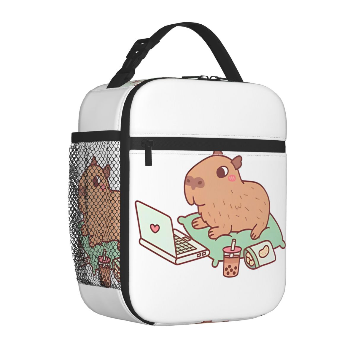 Don't Worry Be Capybara Insulated Lunch Bags Portable Reusable Cooler Bag Tote Lunch Box College Picnic Bento Pouch: GRAY