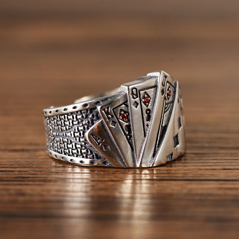 KOFSAC modisch Kreative Karte EINE K Q J Ring Für Männer Schmuck Jahrgang Öffnen Größe 925 Sterling Silber Ring Junge Party Zubehör