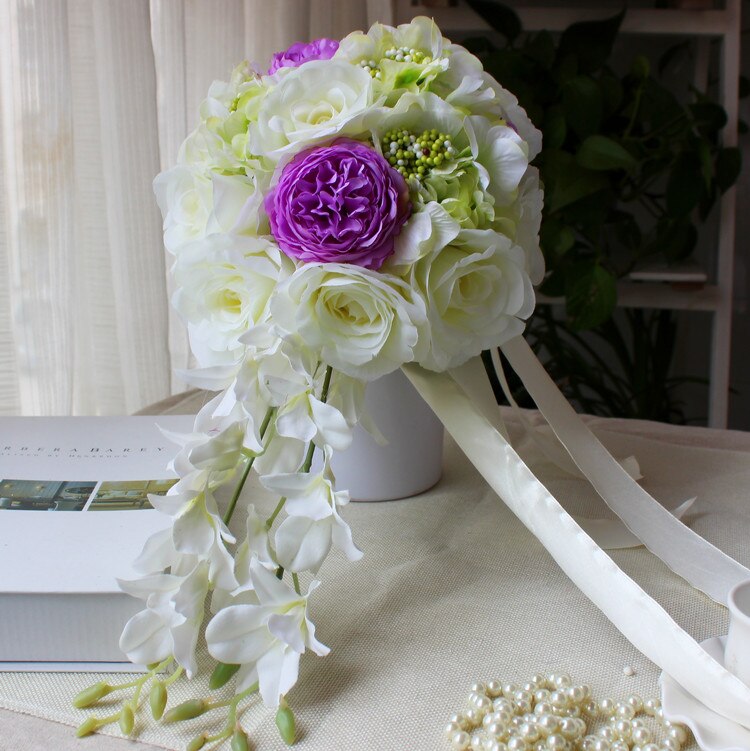 white Buque De Noiva Wedding BouquetsWater shaped bride holding flower waterfall hand flower wedding: 03