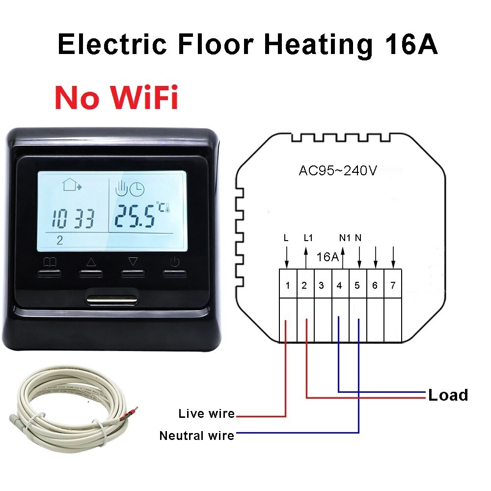 MINCO HEAT Underfloor Heating Electric WiFi Thermostat Programmable Digital Temperature Controller: No WiFi Black