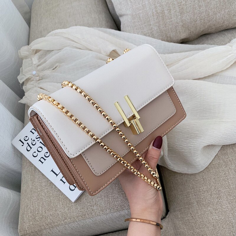 Contraste couleur cuir sacs à bandoulière pour femmes voyage sac à main Simple épaule sac de messager dames sac à bandoulière: WHITE