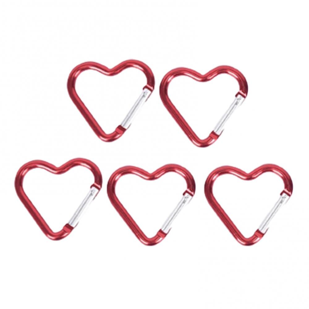60 5PcseHeart Shape Aluminum Carabiner Keychain Clip Outdoor Key Ring Outdoor Mountaineering Hiking Hanging Buckle Travel Ki: Red