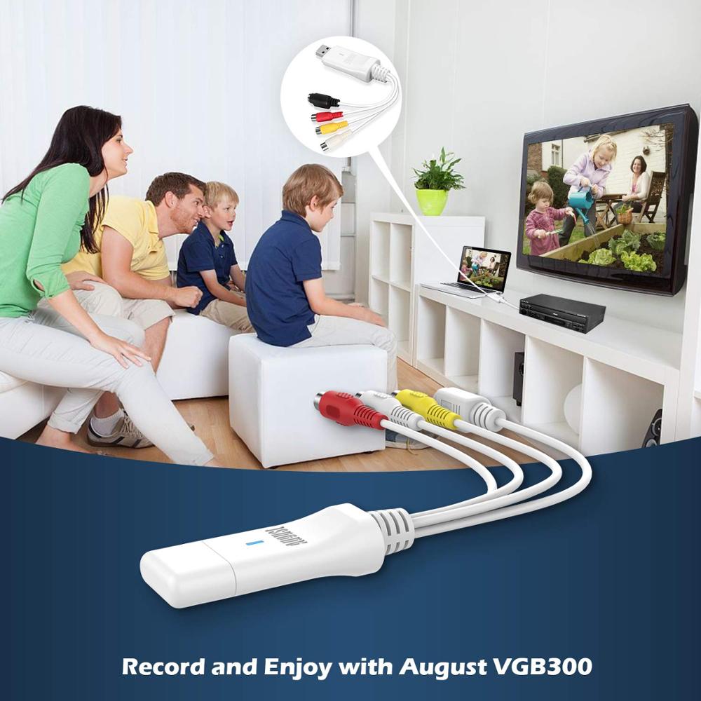 August VGB300 USB Video Capture Card - Convert VHS Tapes To Digital On PC & Mac (S-Video/Composite Input)