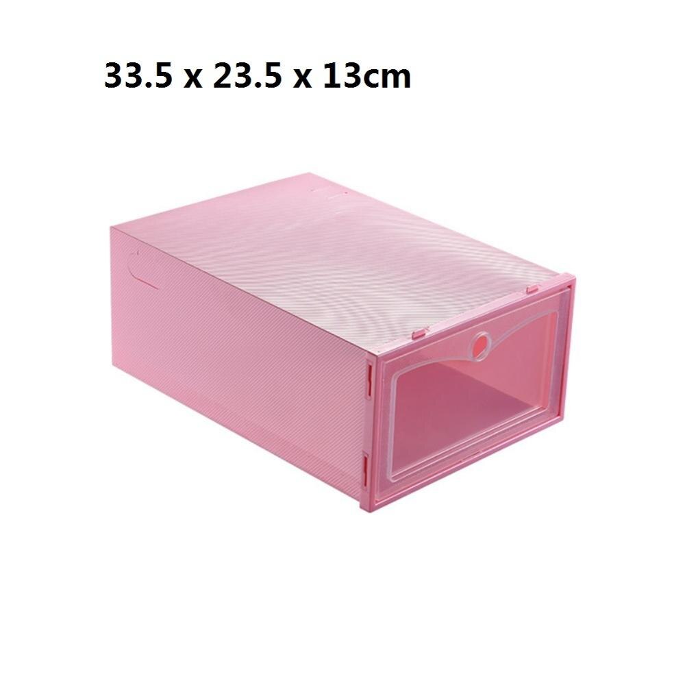 1Pc Transparent shoe box storage shoe boxes thickened dustproof shoes organizer box can be superimposed combination shoe cabinet: large-pink