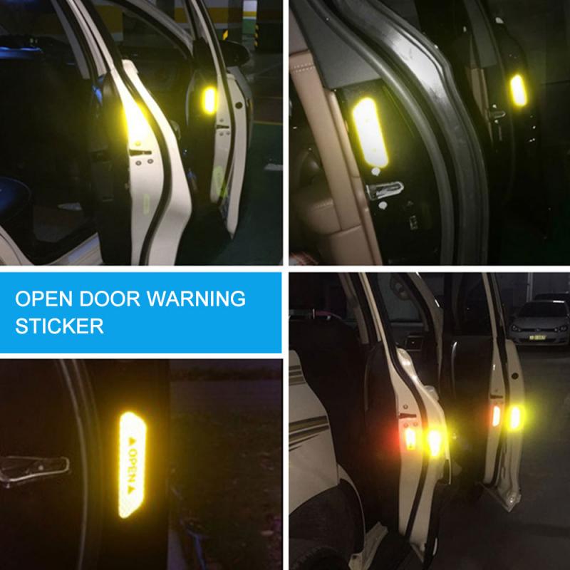 Car-styling 4pcs Car Door Sticker Decal Warning Tape Car Reflective Stickers Reflective Strips Safety Mark Automobile Stickers