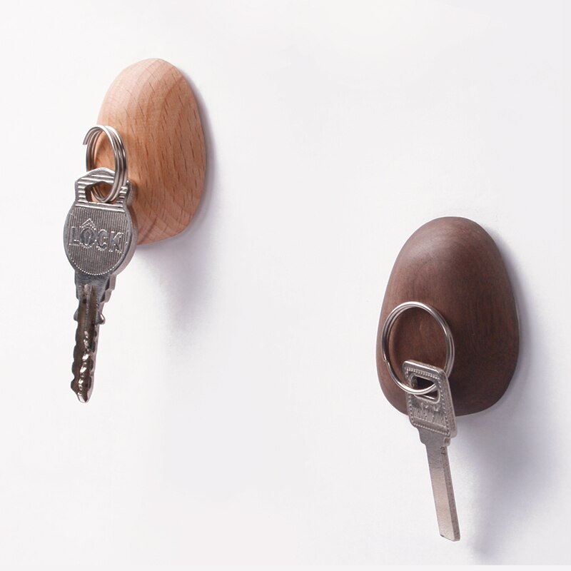 Home wood key hook suction magnet walnut office storage wall hooks