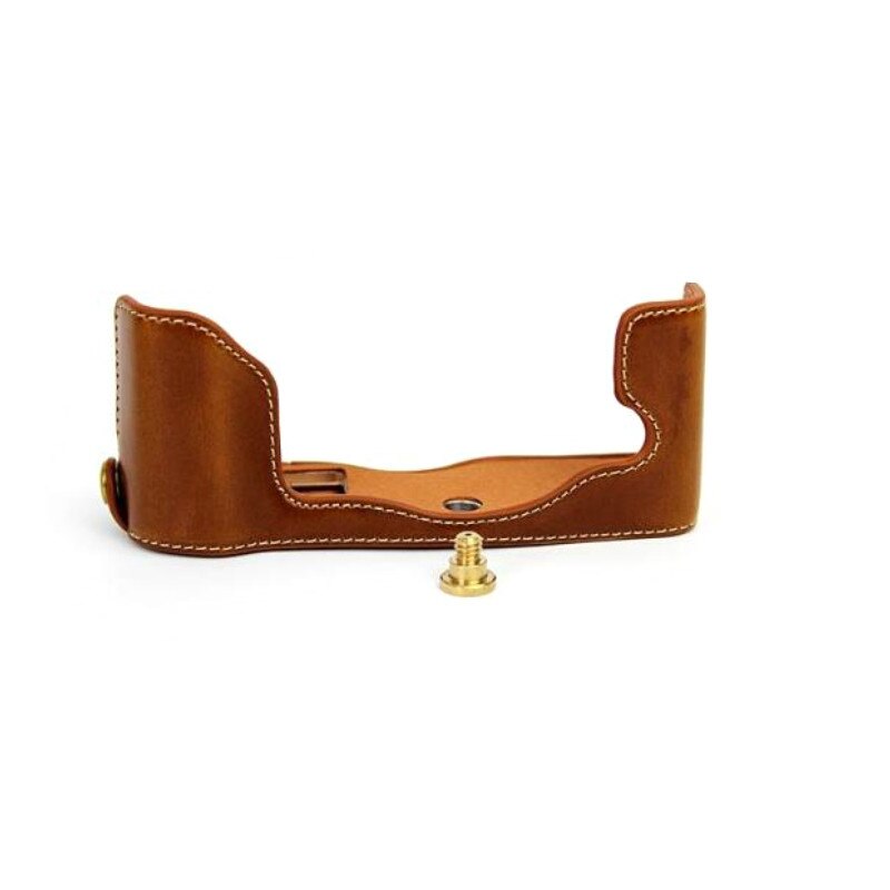 Nueva funda de cuero para cámara Olympus Pen-F Pen F PENF bolsa de medio cuerpo de cámara sacar la batería directamente cubierta: Brown