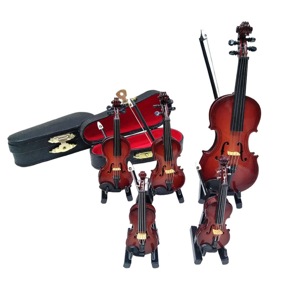 Collezione di strumenti musicali in legno da 20cm ornamenti decorativi mini violino caldo con supporto decorazione modello in miniatura