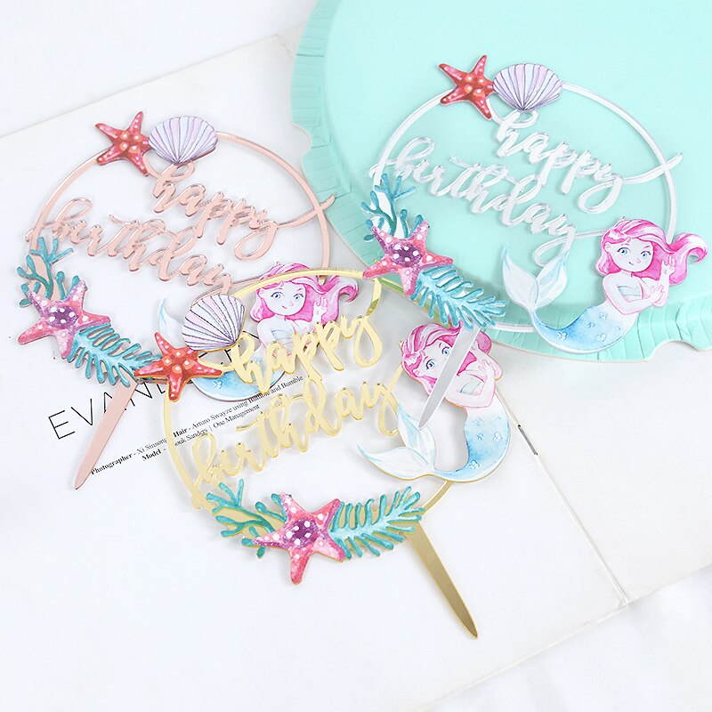 Mermaid Birthday Cake Topper Acrylic Cake Topper Mermaid Theme Birthday Party Cake Dessert Decorations Baby Shower Supplies