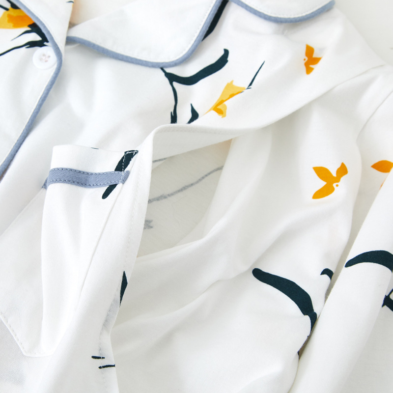 Pijama de algodón de manga larga para lactancia para mujer, conjunto de ropa de maternidad para mujer, ropa de cama blanca para hospital, conjunto de ropa para embarazadas