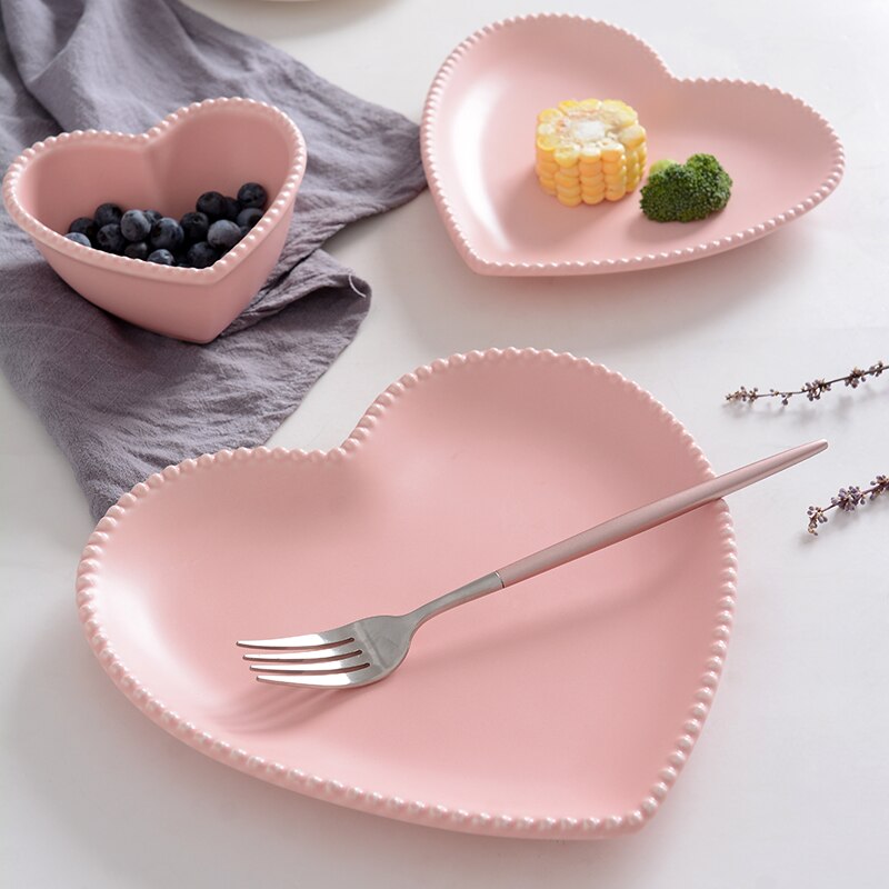 Matt Keramik Geschirr Frühstück Platte Liebe Herz Schüssel Herz Geformt Schüssel Paar Platte Kreative Dessert platten hohlwaren