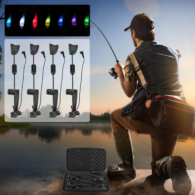 1/2/4pcs Carp Fishing Alarm Swingers Hangers 7 Colors LED Illuminated Bite Indicators with Carrying Case Pesca Fish Tackle